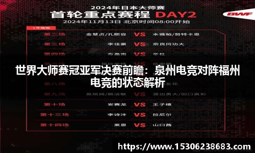 世界大师赛冠亚军决赛前瞻：泉州电竞对阵福州电竞的状态解析